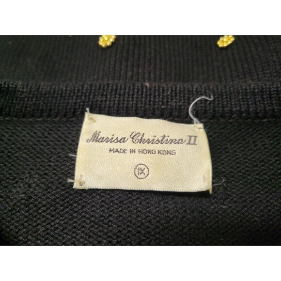 Vintage Marisa Christina Black Gold Beaded Cardigan Sweater 1X - Picture 7 of 8
